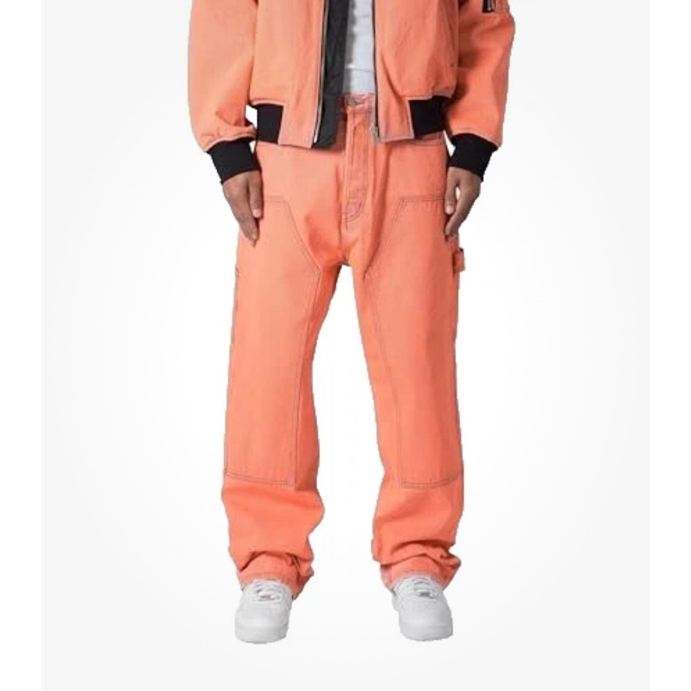 MNML‎ Ultra Baggy Double Knee Denim Orange Jeans Size 32 streetwear